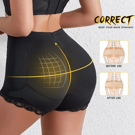 Culotte gainante avec coussinets pour les hanches, effet push-up et rehausseur de fesses, ventre plat, effet lissant, effet fesses rebondies.