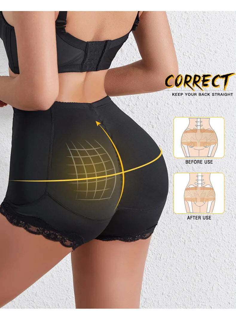 Culotte gainante avec coussinets pour les hanches, effet push-up et rehausseur de fesses, ventre plat, effet lissant, effet fesses rebondies.