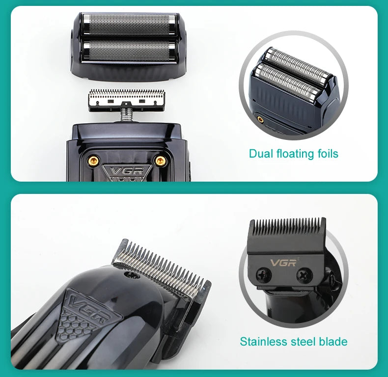 Tondeuse à cheveux électrique combinée VGR 644 avec dégradé, rechargeable, professionnelle, pour homme.