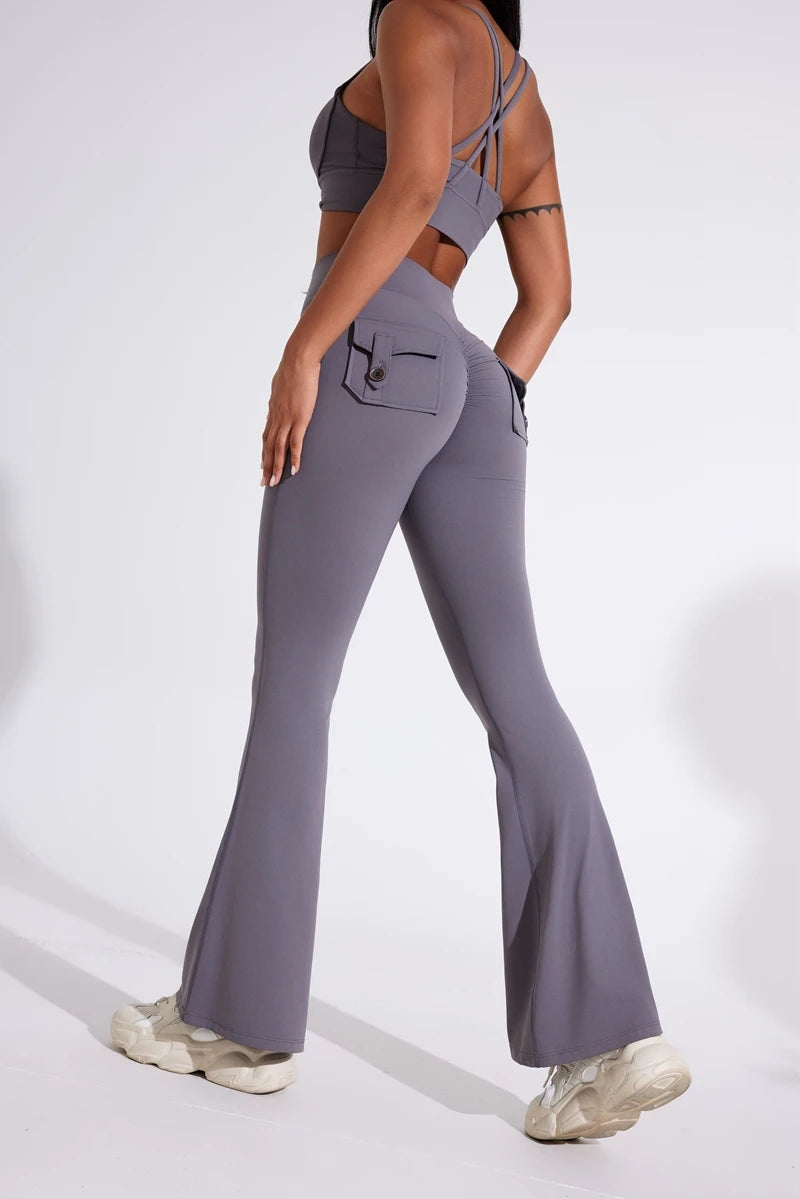 Pantalon de yoga taille haute à poches pour femme DIAS FIT JOY, effet push-up, séchage rapide, idéal pour la course, le sport et la salle de gym.