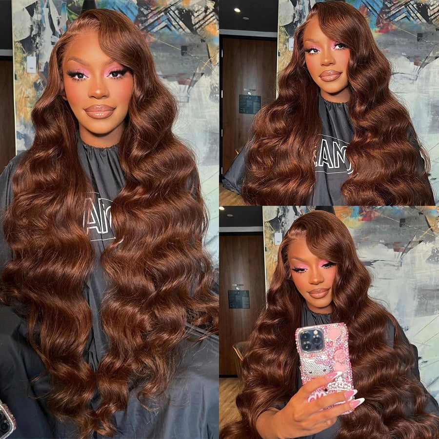 Perruque Lace Front HD Brun Chocolat 13x4 Ondulée, style brésilien, 13x6, pour femme, 100% cheveux humains Remy, pré-épilée