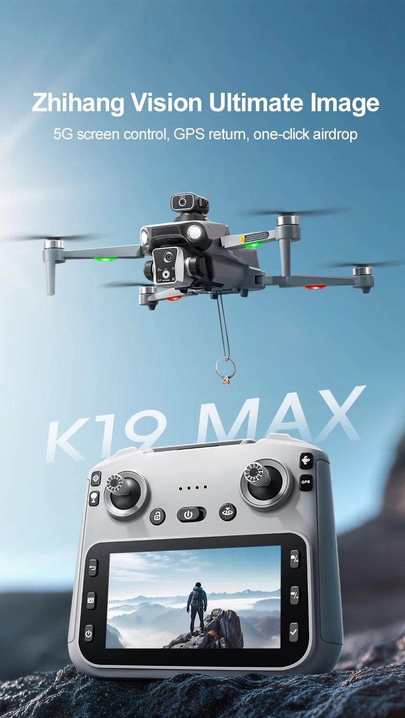 Nouveau drone K19 MAX GPS professionnel avec caméra 8K, vol FPV aérien, évitement d'obstacles, télécommande grand écran et drone pliable