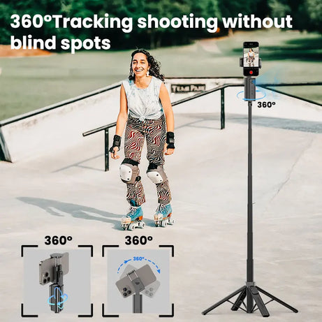 Perche à selfie portable AOCHUAN Smart M3 équipée d'un suivi IA et d'une rotation à 360° sans angle mort pour les photos sur smartphone