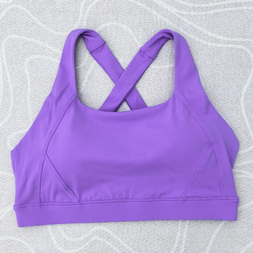 Solid Color Tight Comprehensive Training Women Fitness Bra Cross Back Yoga Underwear Gym Sport Top Hollow Back Push Up Chest Pad
