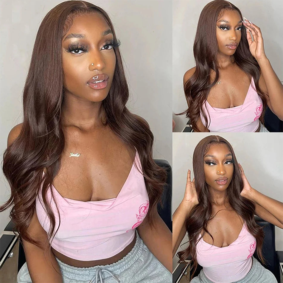 Perruque Lace Front HD Brun Chocolat 13x4 Ondulée, style brésilien, 13x6, pour femme, 100% cheveux humains Remy, pré-épilée