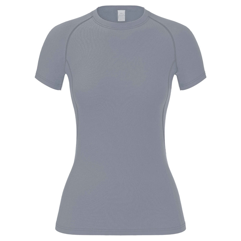 T-shirt de compression pour femme, manches courtes, idéal pour le sport, le yoga et la course à pied, parfait pour l'été et la salle de sport. Ce t-shirt extensible à séchage rapide est idéal pour les séances d'entraînement.