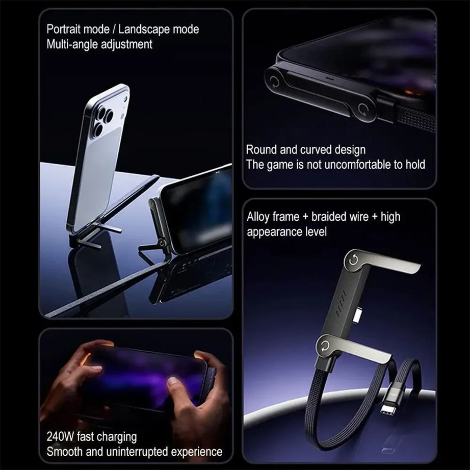 Support de téléphone pliable à charge rapide 240 W avec câble de données et support pliable 2 en 1 pour téléphone et tablette