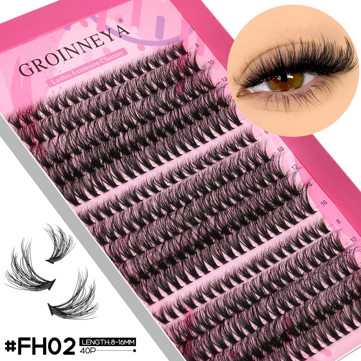 GROINNEYA Faux cils en vison, extensions de cils volumineuses, duveteuses et fines, maquillage pour les cils