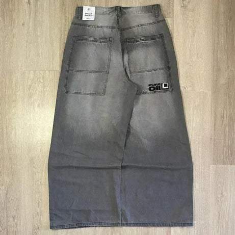Jean tendance streetwear brodé de têtes de mort pour femme, style Harajuku Y2K, pantalon droit à jambes larges, style Joker, jean décontracté pour couple
