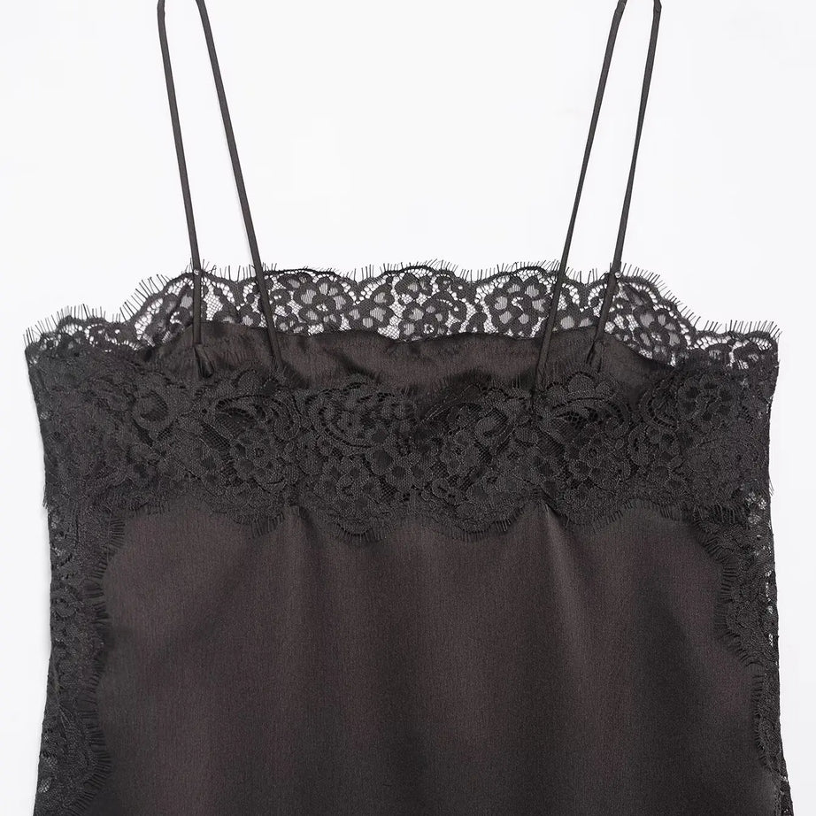 Chemisier à bretelles en satin doux et dentelle sexy Zevity 2026 pour femme, style décontracté, idéal pour les soirées et les clubs (LS9477)