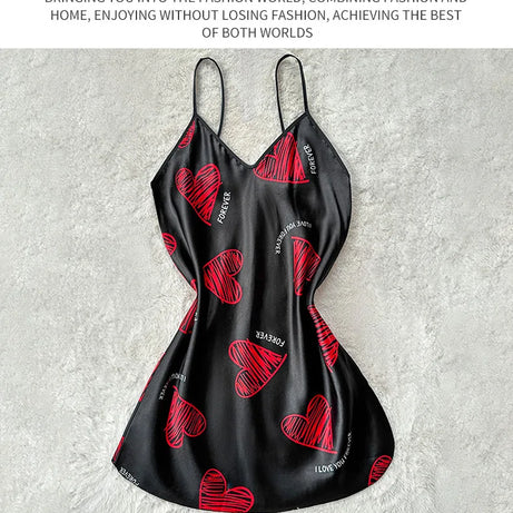 Nuisette en satin imprimé, col V, dos nu, mini, robe de nuit, pyjama sexy pour femme, style cosplay