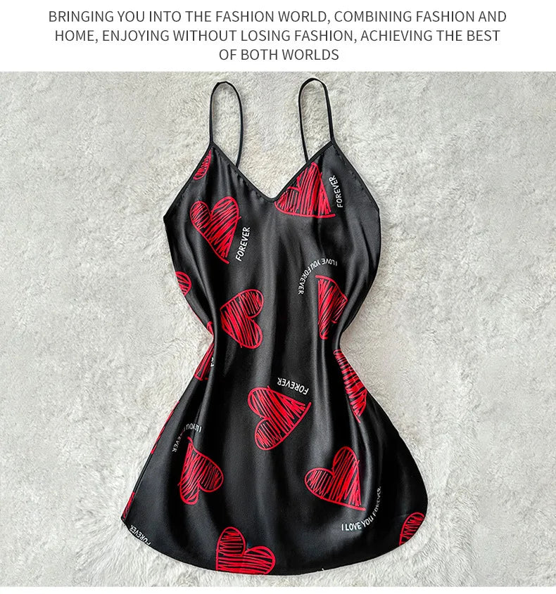 Nuisette en satin imprimé, col V, dos nu, mini, robe de nuit, pyjama sexy pour femme, style cosplay