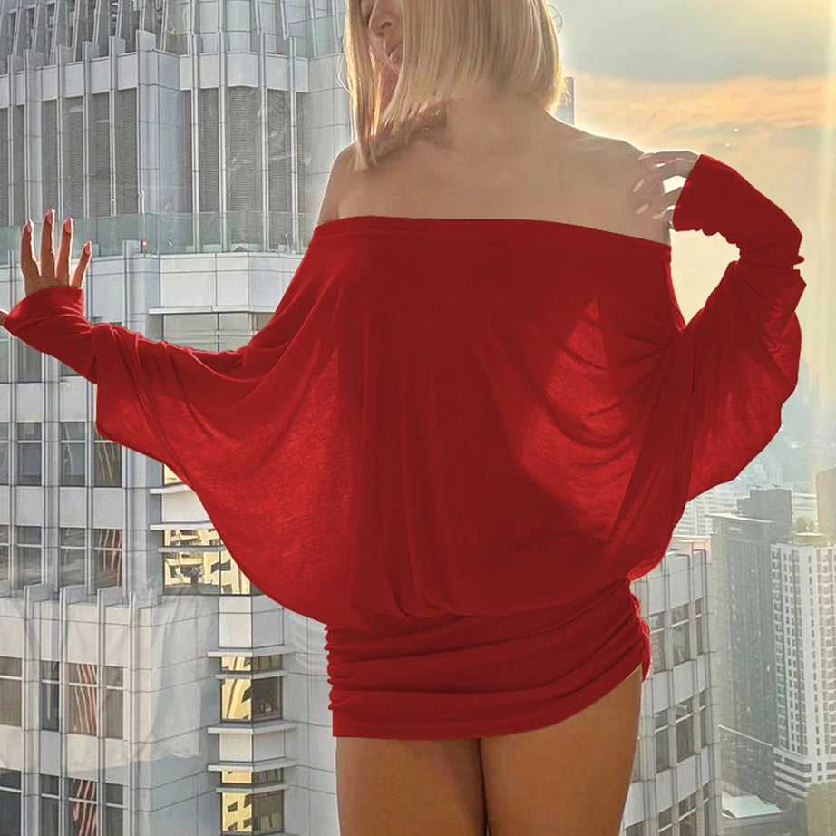 Robe mini Dulzura à épaules dénudées et manches longues, ornée de patchwork froncé, pour femme, tenue sexy, élégante et décontractée idéale pour les soirées et les clubs, printemps-été.