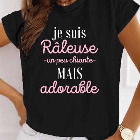 Hauts Harajuku noirs, roses et rouges, vêtements pour femmes, France, t-shirt graphique amusant avec inscription, style fille, manches courtes