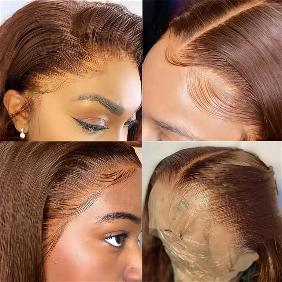 Perruque Lace Front HD Chocolat Brun Os Lisse 13x4 13x6, 38 pouces, Cheveux Humains Pré-épilés, Couleur #4
