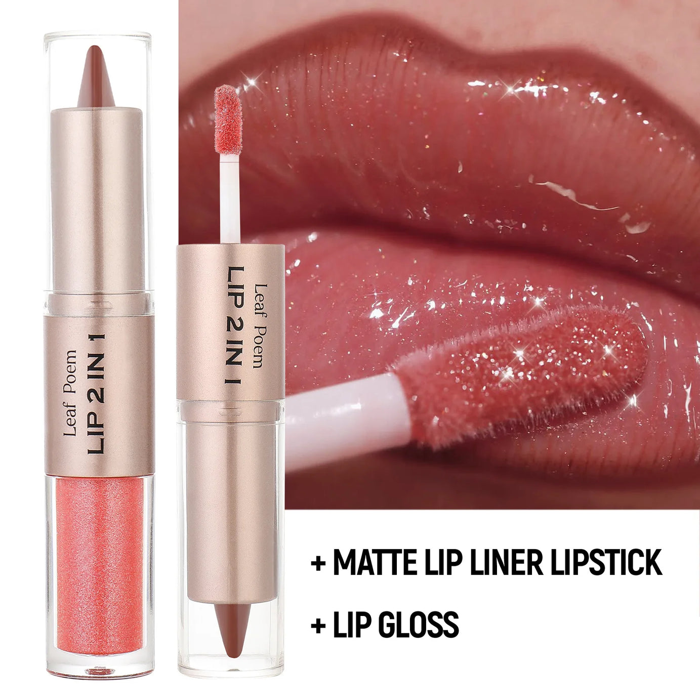 Crayon contour des lèvres noir et marron effilé, double embout miroir, effet repulpant, gloss cristal, maquillage pour des lèvres rouges sexy