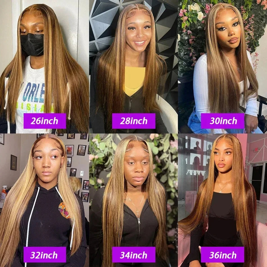 38 Inch Straight Human Hair Wigs Highlight Wig Human Hair 13x6 Hd Lace Frontal Wig Straight Wig 13x4  4/27 Honey Blond Ombre Wig