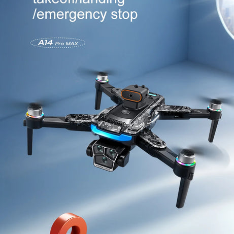 Véritable quadricoptère RC pliable A14 Pro Max GPS Brushless 8K avec trois caméras, détection d'obstacles et écran, pour une portée optimale.