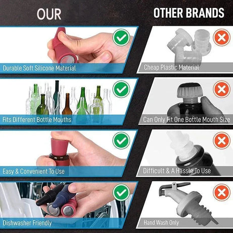Lot de 1 bouchon en silicone pour bouteilles de vin et autres boissons, étanche, réutilisable.