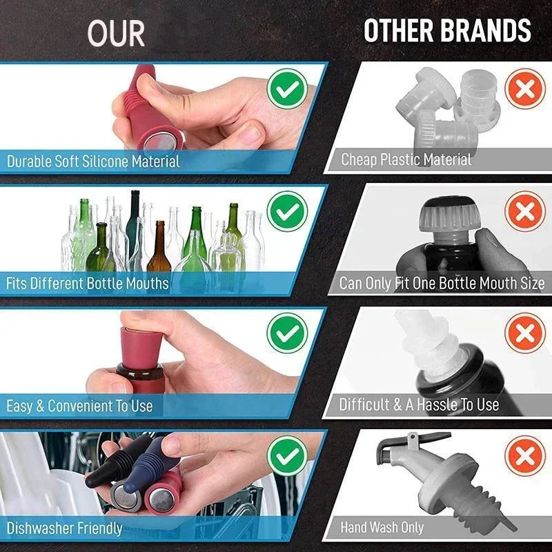 Lot de 1 bouchon en silicone pour bouteilles de vin et autres boissons, étanche, réutilisable.
