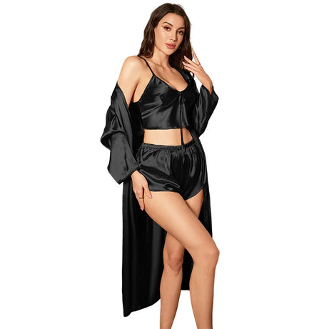Ensemble 3 pièces de pyjama sexy pour femme, comprenant nuisettes en satin, robes de nuit et peignoirs courts.