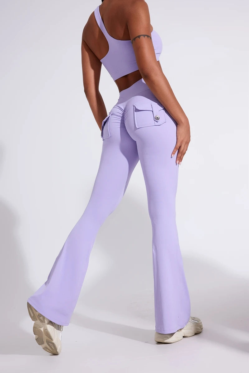 Pantalon de yoga taille haute à poches pour femme DIAS FIT JOY, effet push-up, séchage rapide, idéal pour la course, le sport et la salle de gym.
