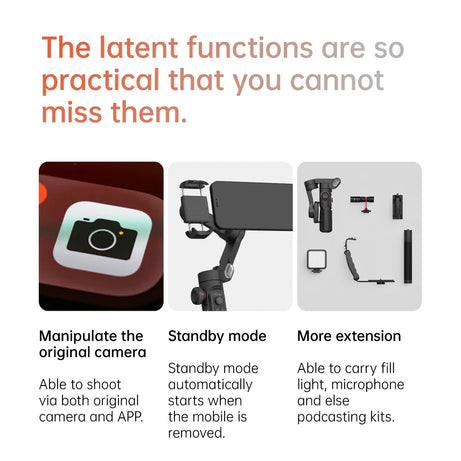 Stabilisateur à cardan 3 axes pour smartphone, pliable, portable, pour l'enregistrement vidéo, les vlogs et les appareils Android. Stabilisateur anti-tremblement PTZ pour iPhone et Android.