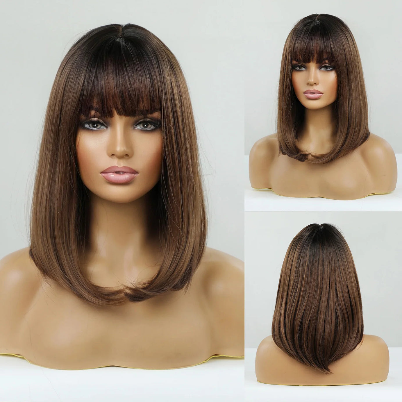 Perruque synthétique blanche, blonde et grise avec frange, coupe courte et lisse, idéale pour le cosplay et le quotidien. Cheveux naturels et résistants à la chaleur.