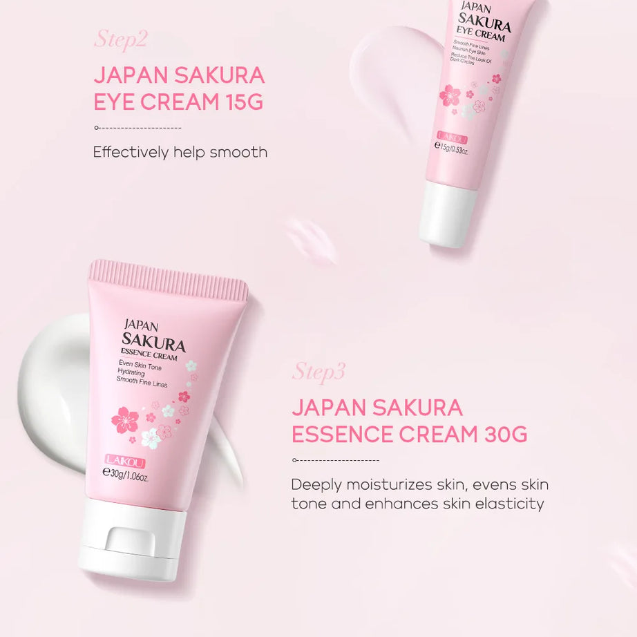 3pcs/set LAIKOU Vitamin C 24K Golden Sakura Skin Care Sets Face Cream Serum Eye Cream Moisturizing Anti Wrinkles Face Care Kit