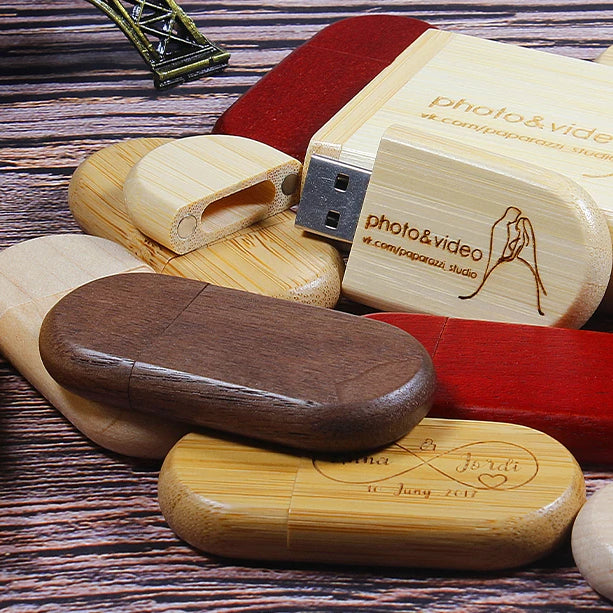 JASTER Lot de 10 clés USB 2.0 en bois (logo personnalisable) - 4 Go, 8 Go, 16 Go, 32 Go, 64 Go, 128 Go - Cadeau de mariage