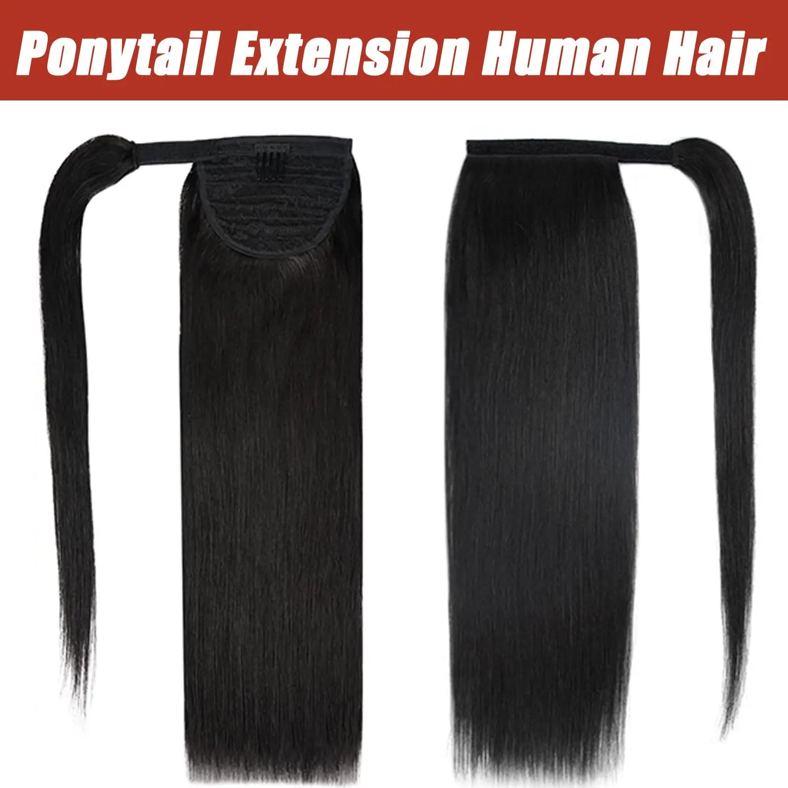Queue de cheval lisse de 25 à 80 cm, confectionnée à la machine, avec clips magiques, extensions de cheveux humains brésiliens Remy noirs et bouclés.
