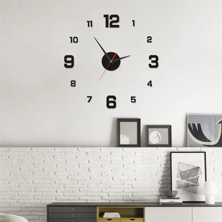 Horloge murale 3D créative sans cadre à monter soi-même - Stickers muraux - Horloge numérique silencieuse - Décoration murale pour salon ou bureau