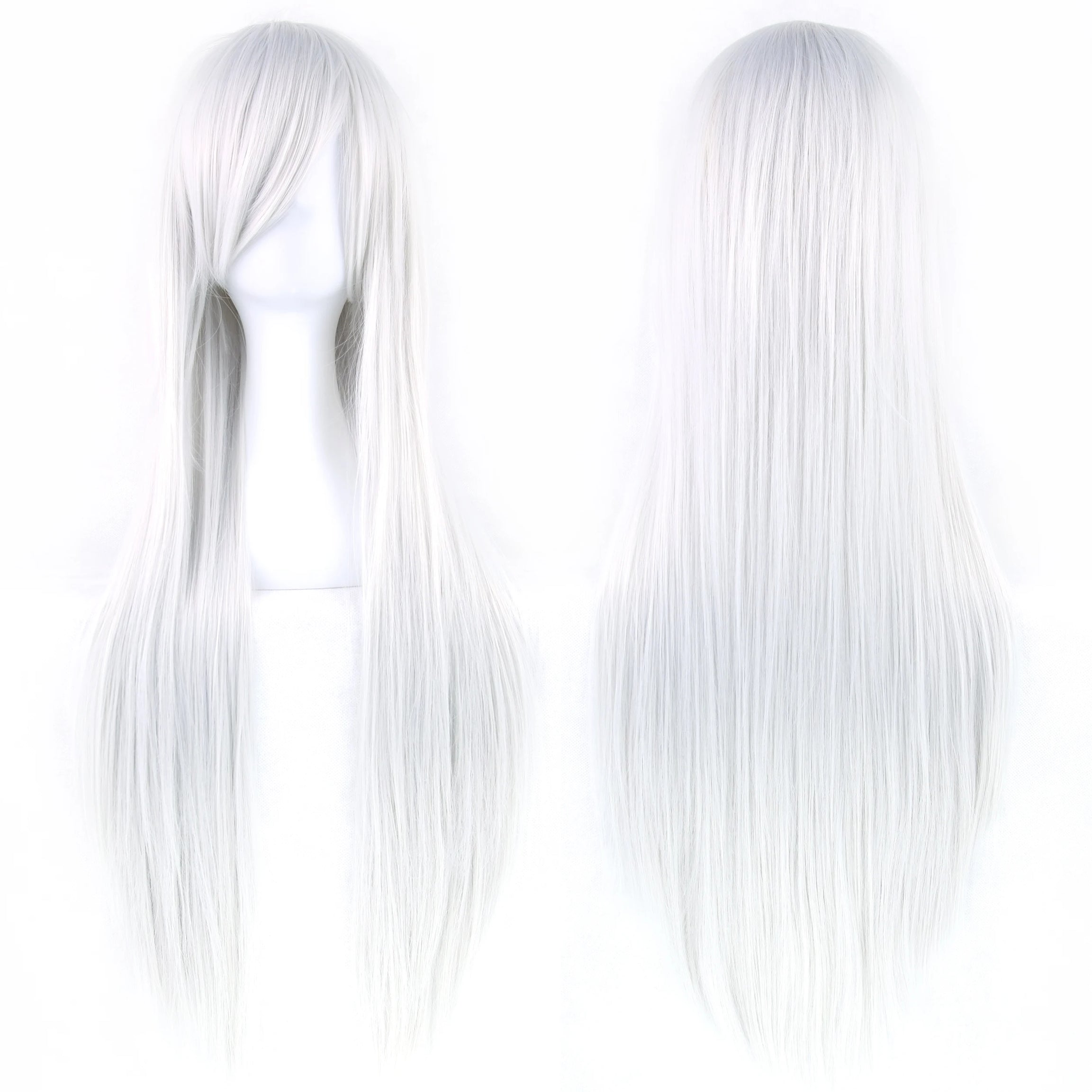 Perruque synthétique Soowee de 80 cm de long, blanche et violette, idéale pour le cosplay, les fêtes et les coiffures noires. Cheveux raides. Postiche pour femme.