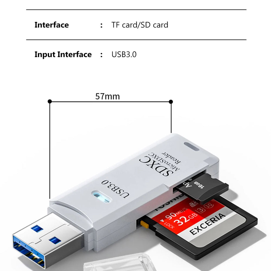 Lecteur de cartes USB 3.0 2 en 1, lecteur de cartes micro TF/SD, adaptateur USB, lecteur de cartes haute vitesse pour cartes mémoire TF, accessoires pour PC et ordinateur portable