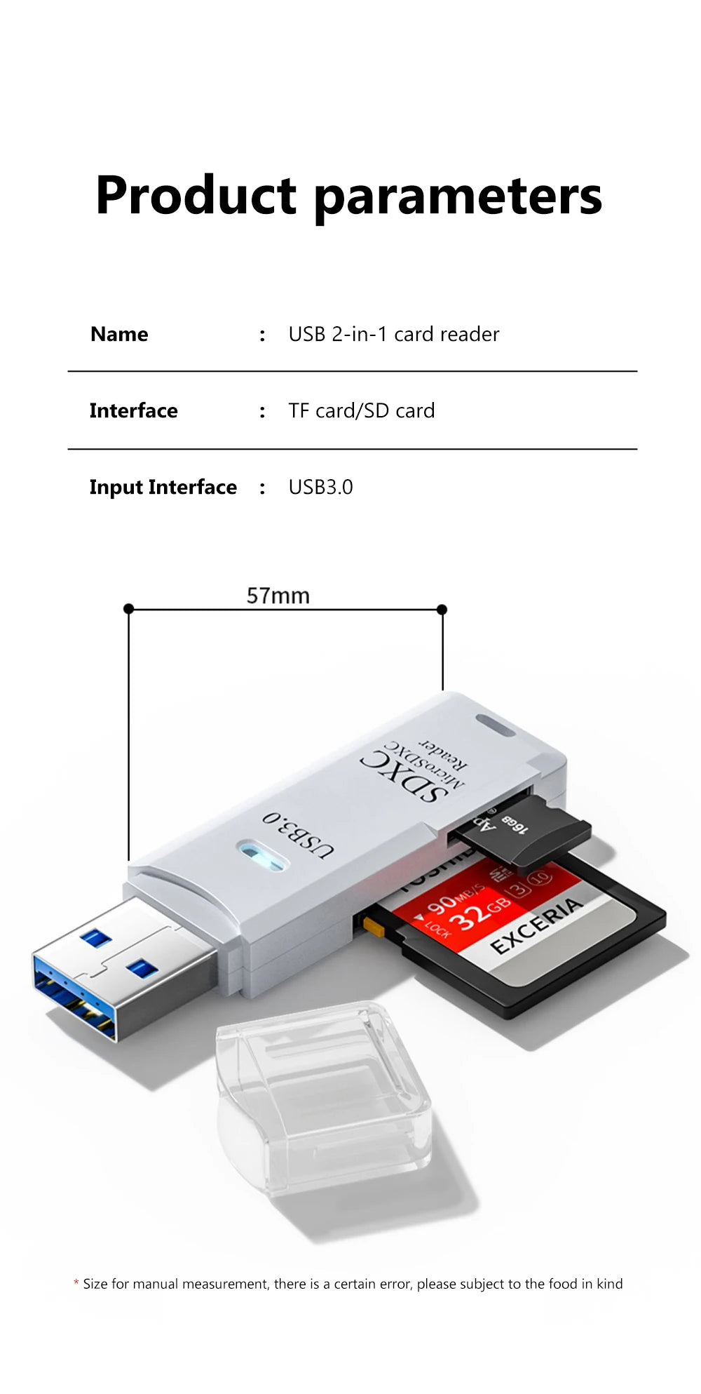 Lecteur de cartes USB 3.0 2 en 1, lecteur de cartes micro TF/SD, adaptateur USB, lecteur de cartes haute vitesse pour cartes mémoire TF, accessoires pour PC et ordinateur portable