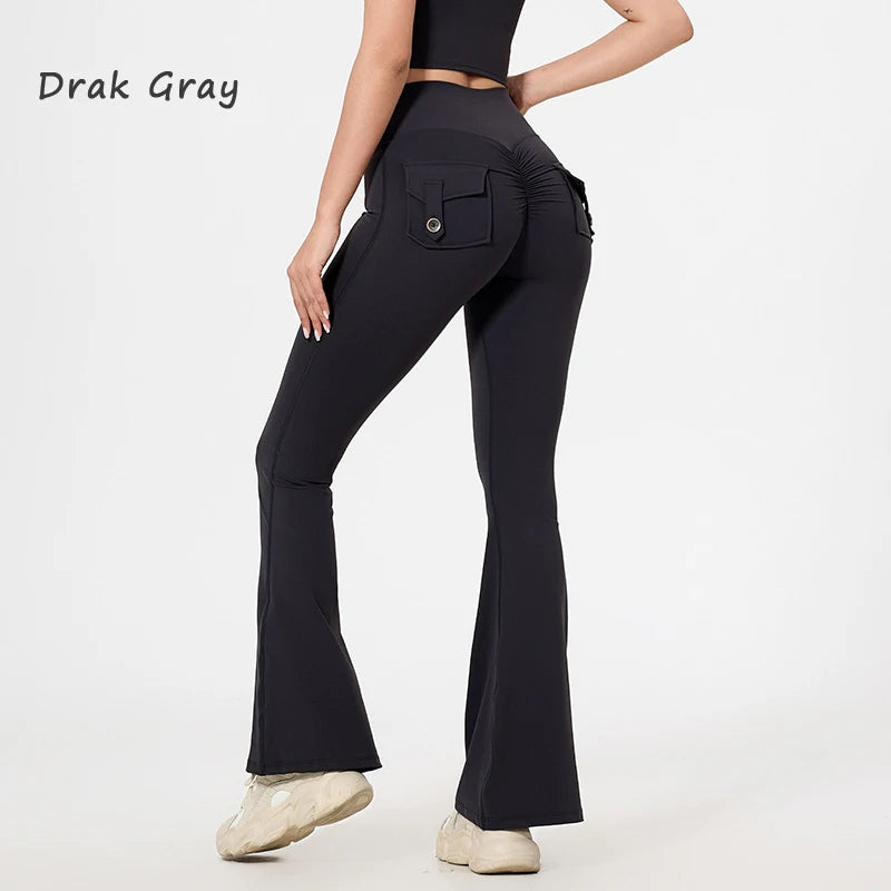 Pantalon de yoga taille haute à poches pour femme DIAS FIT JOY, effet push-up, séchage rapide, idéal pour la course, le sport et la salle de gym.