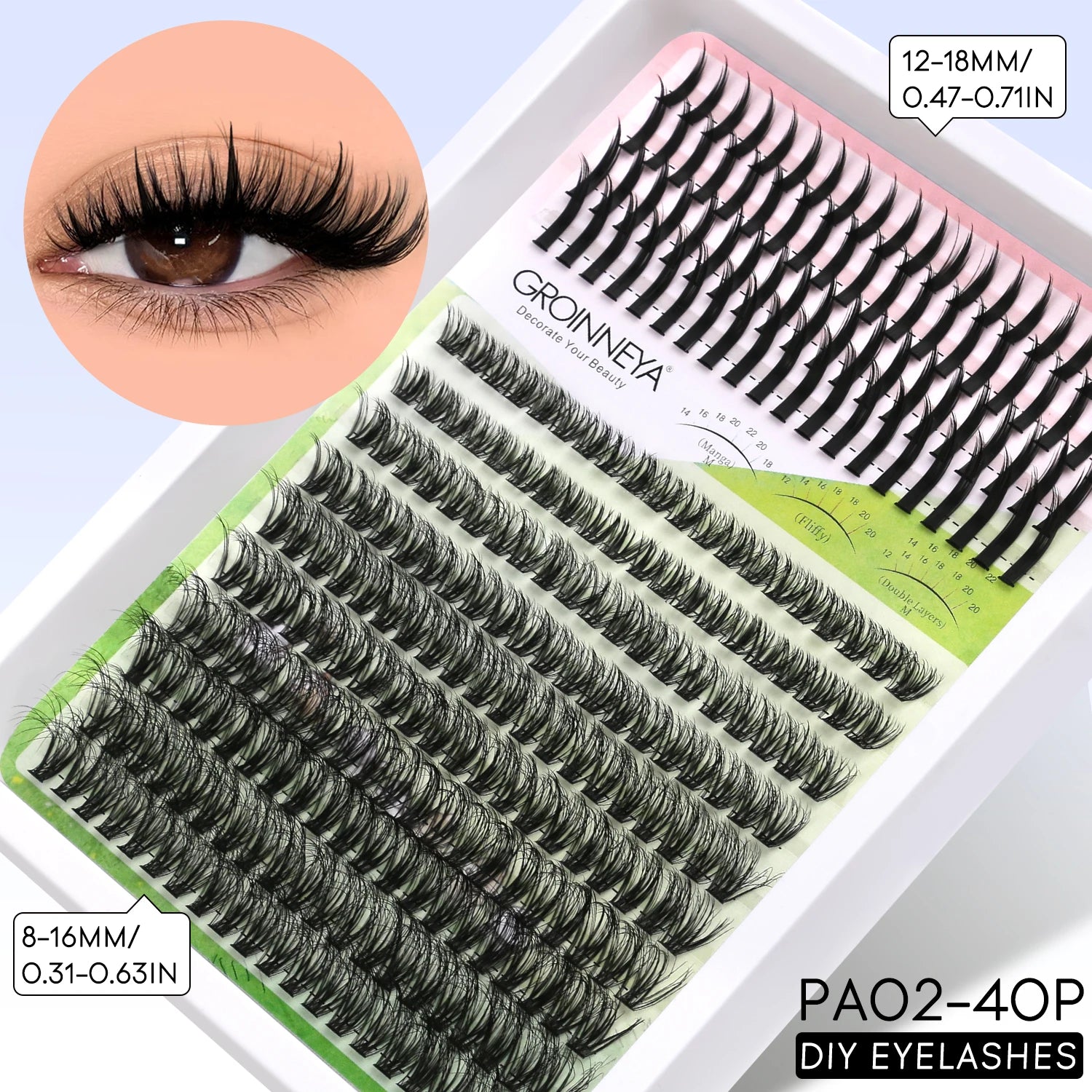 GROINNEYA Lash Clusters Kit DIY Manga Cluster Lashes Set Spikes Lashes Cluster Extension Full Set Individual Eyelashes Makeup