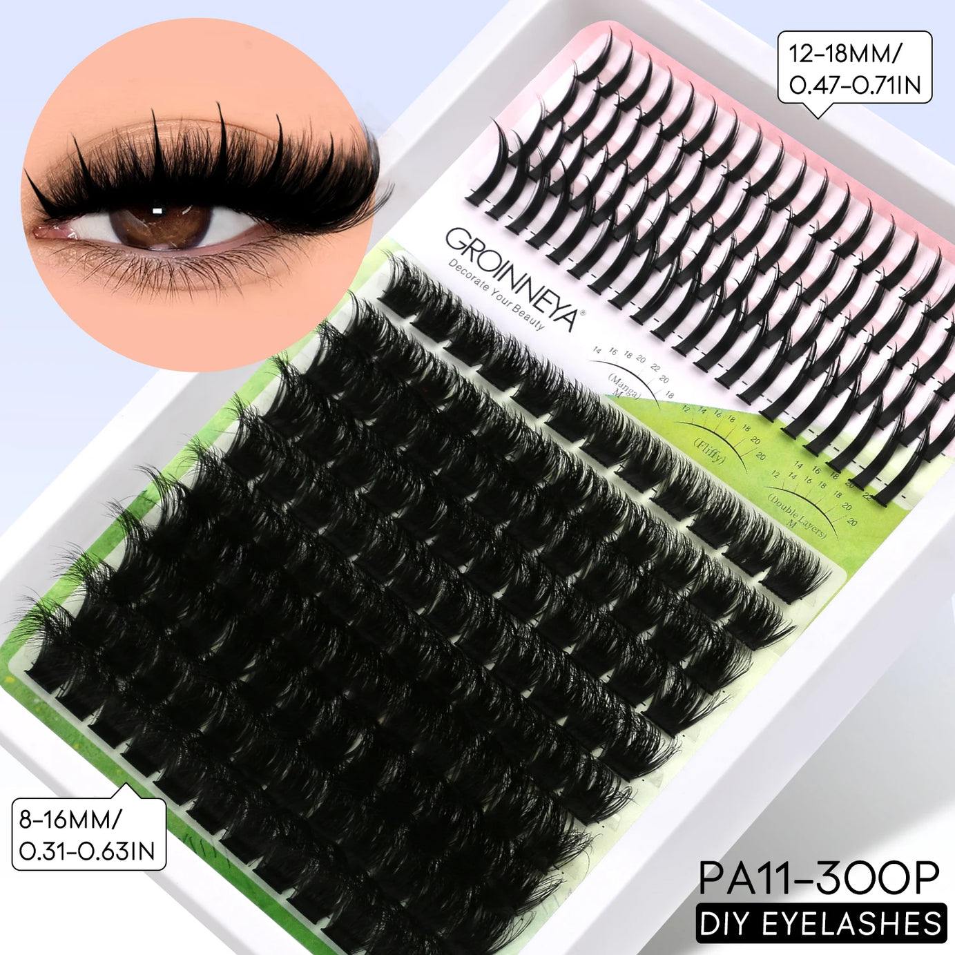 GROINNEYA Lash Clusters Kit DIY Manga Cluster Lashes Set Spikes Lashes Cluster Extension Full Set Individual Eyelashes Makeup