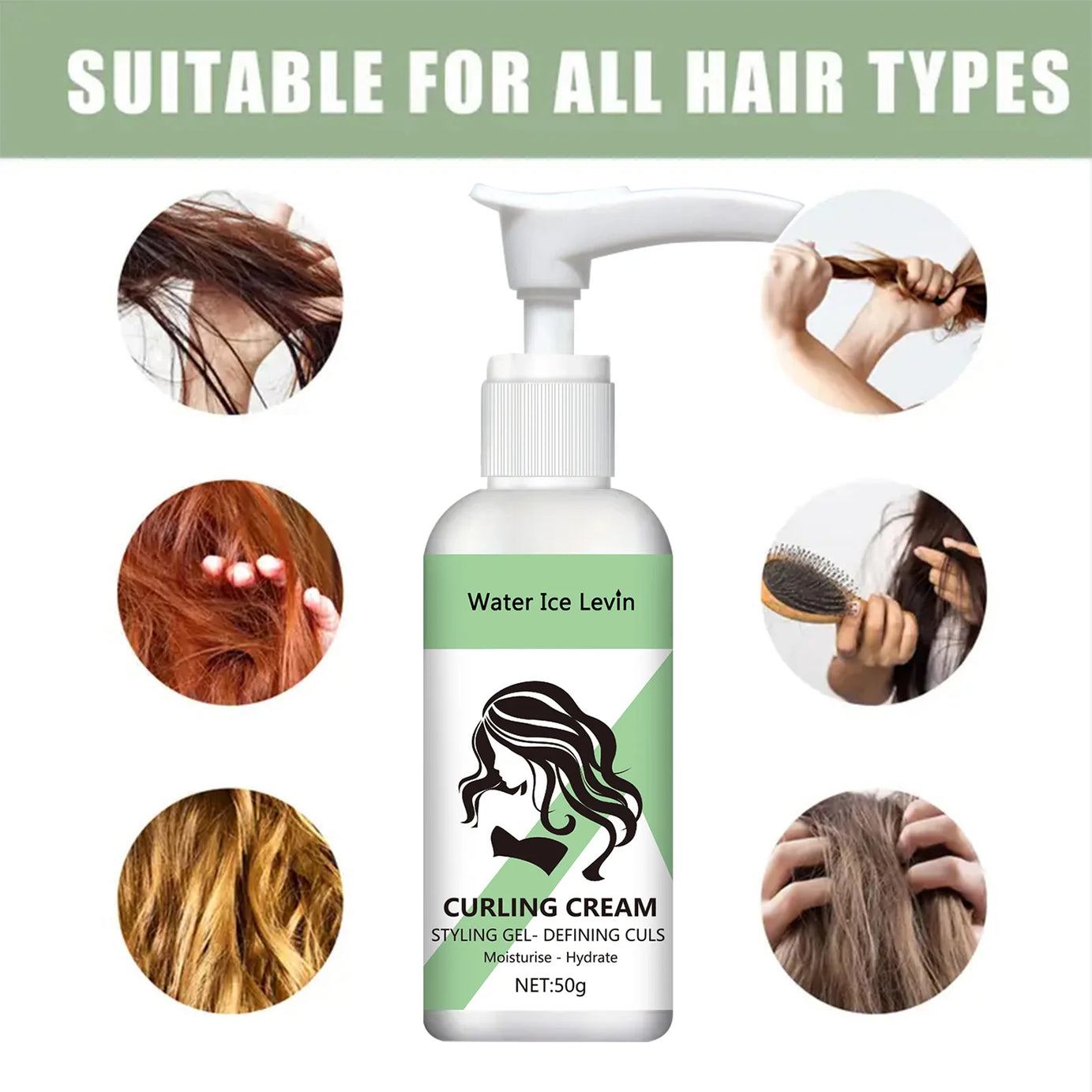 Crème coiffante pour cheveux bouclés, formule hydratante et lissante, améliore l'élasticité et la brillance des cheveux bouclés, facile à coiffer