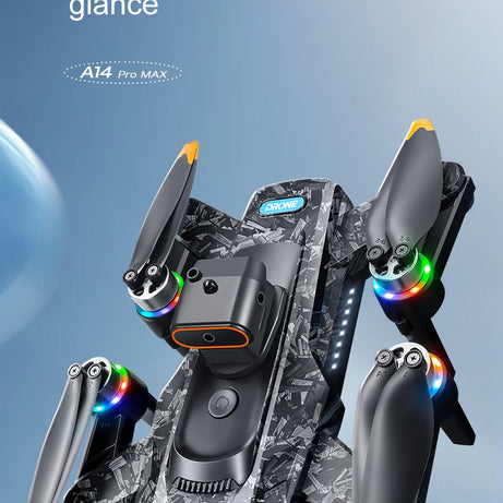 Véritable quadricoptère RC pliable A14 Pro Max GPS Brushless 8K avec trois caméras, détection d'obstacles et écran, pour une portée optimale.