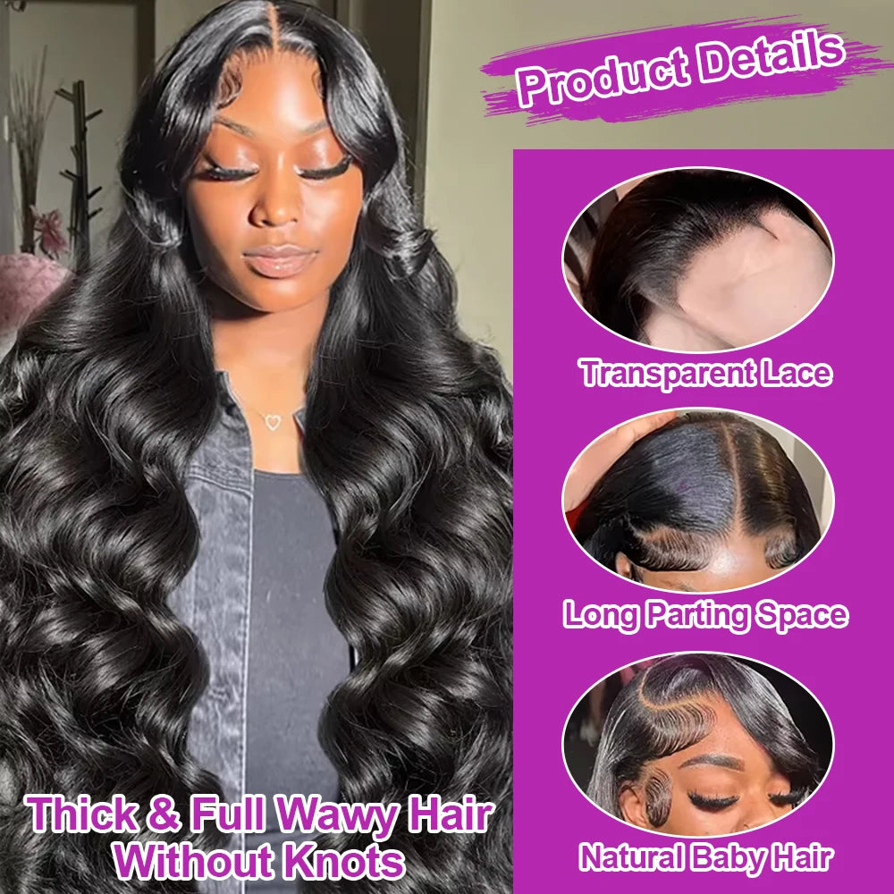 Perruques en cheveux humains pour femmes, 40 à 50 pouces, 13x4 ou 13x6, ondulées, avec lace frontale HD, sans colle, pré-épilées, densité 300 %.