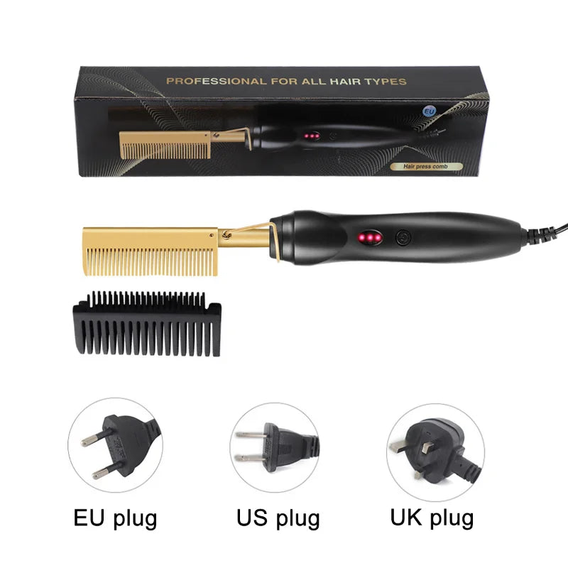 Peigne chauffant électrique, lisseur, fer à friser, brosse lissante pour cheveux secs et humides, outils de coiffure