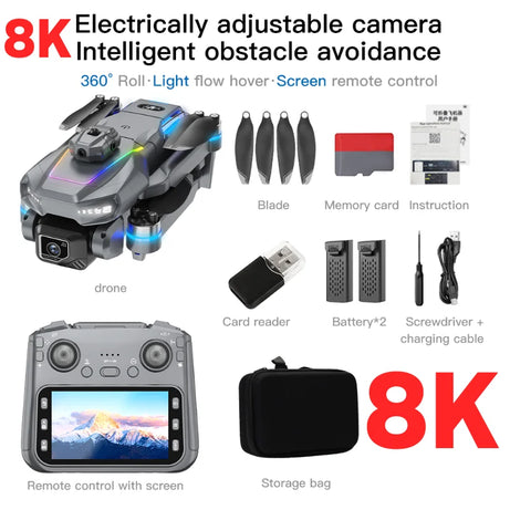 AE19 GPS Drone 4.3" LCD 8K/4K Dual Camera 360° Obstacle Avoidance 3 Battery Options Professional RC Quadcopter for Gifts Travel