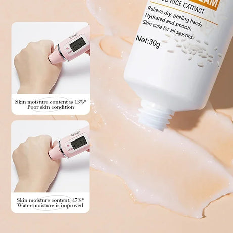 Crème pour les mains au riz, volumisante, rajeunissante, nourrissante, hydratante et rafraîchissante, non grasse, 30 g