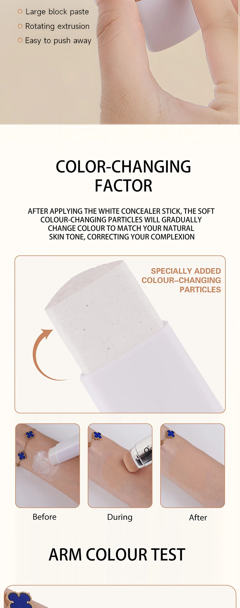 Fond de teint stick thermosensible O'CHEAL, couvrance du visage, imperfections et pores, double embout, fini mat.