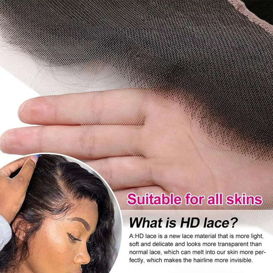 Lace Frontale transparente HD 12A en dentelle 13x4, effet ondulé, fermeture 4x4, cheveux humains brésiliens, effet bouclé crépu et lisse.
