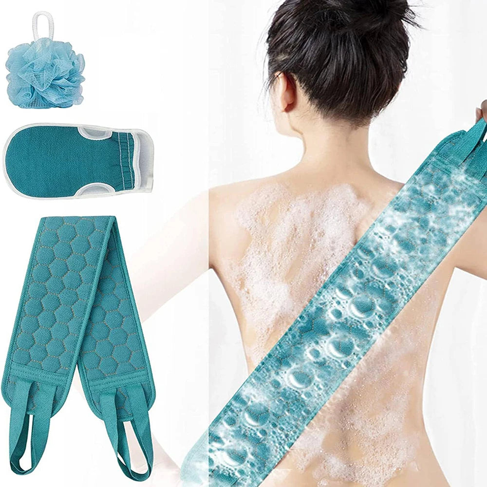 Ensemble exfoliant pour le corps - Comprend une éponge pour le dos, un gant de bain et une éponge de douche en luffa