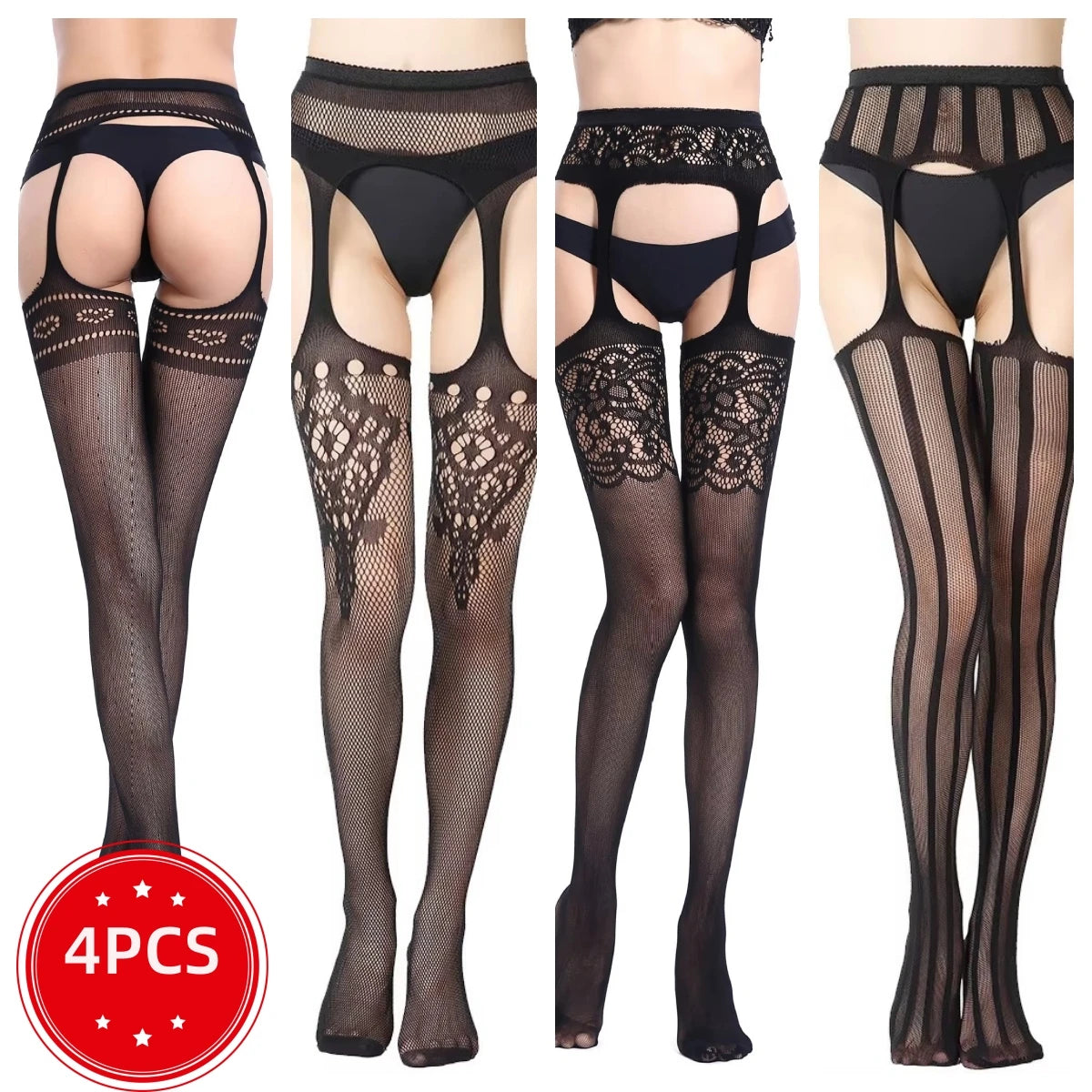 SIMPLEJWEL Lot de 4 jarretières/1 jarretière résille, collants, bas, chaussettes hautes, sexy, été, 4 pièces, 1 pièce