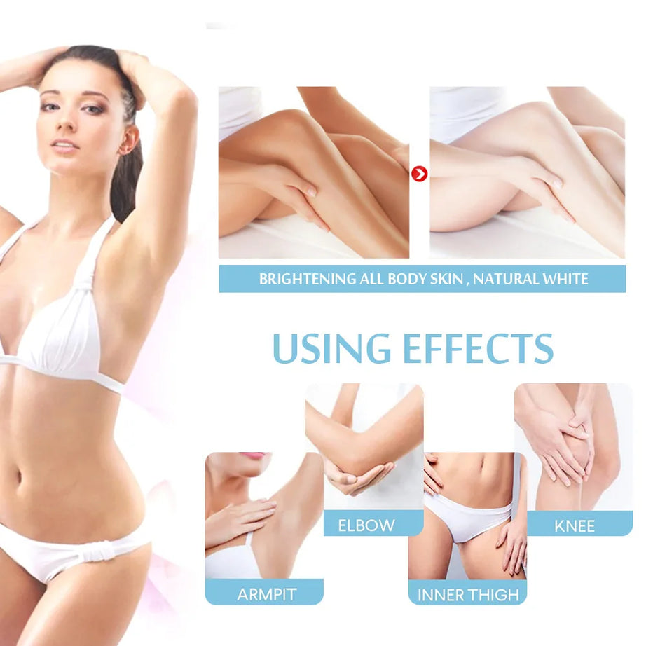 Crema blanqueadora corporal para partes íntimas, suero blanqueador para axilas, blanquea glúteos, rodillas, ilumina la parte interna del muslo, piel oscura íntima, elimina la melanina.