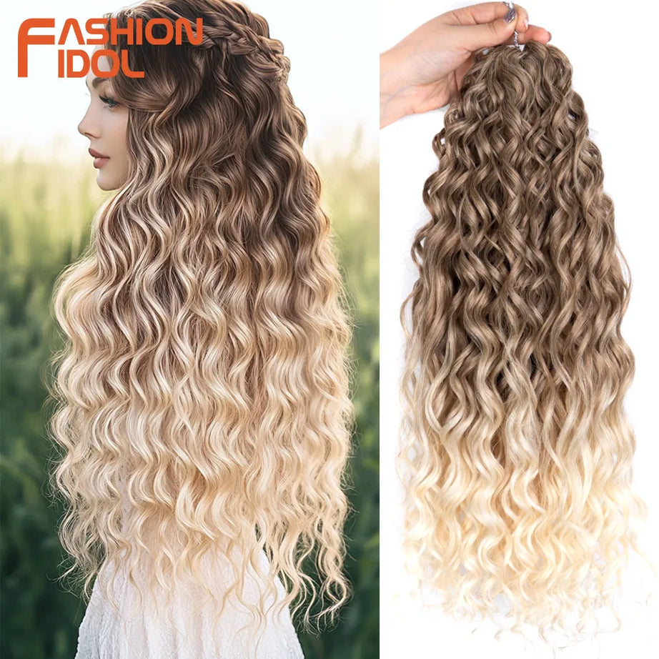 Extensions de cheveux bouclés FASHION IDOL, ondulations profondes, torsades, 50 cm, blond ombré, crochet synthétique.